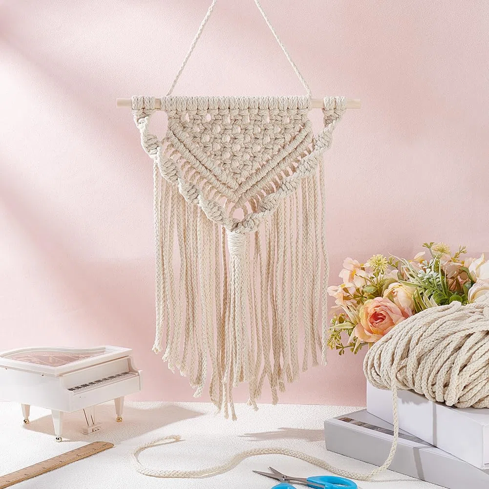 PH PandaHall 100m Corda di Cotone Macramè 5mm Filo di Cotone per Uncinetto, Cordoncino per Macramè Beige Naturale per Lavori Artigianali Arazzi Cucito Cuscini Maglieria Decorazioni