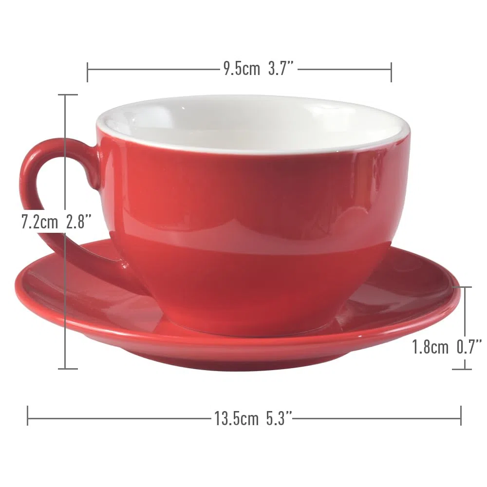 ionEgg Tazza da caffè in porcellana con piattino, 220 ml, per cappuccino, latte e tè, rosso