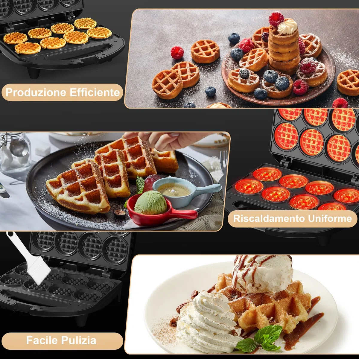 YASHE Multi Mini Waffle Maker, Piastra per Waffle, Cuocere 8 x 5 cm Piccoli Waffle, Perfetto per Famiglie, Feste e Colazione, Rivestimento Antiaderente, Design Compatto, Facile da Pulire