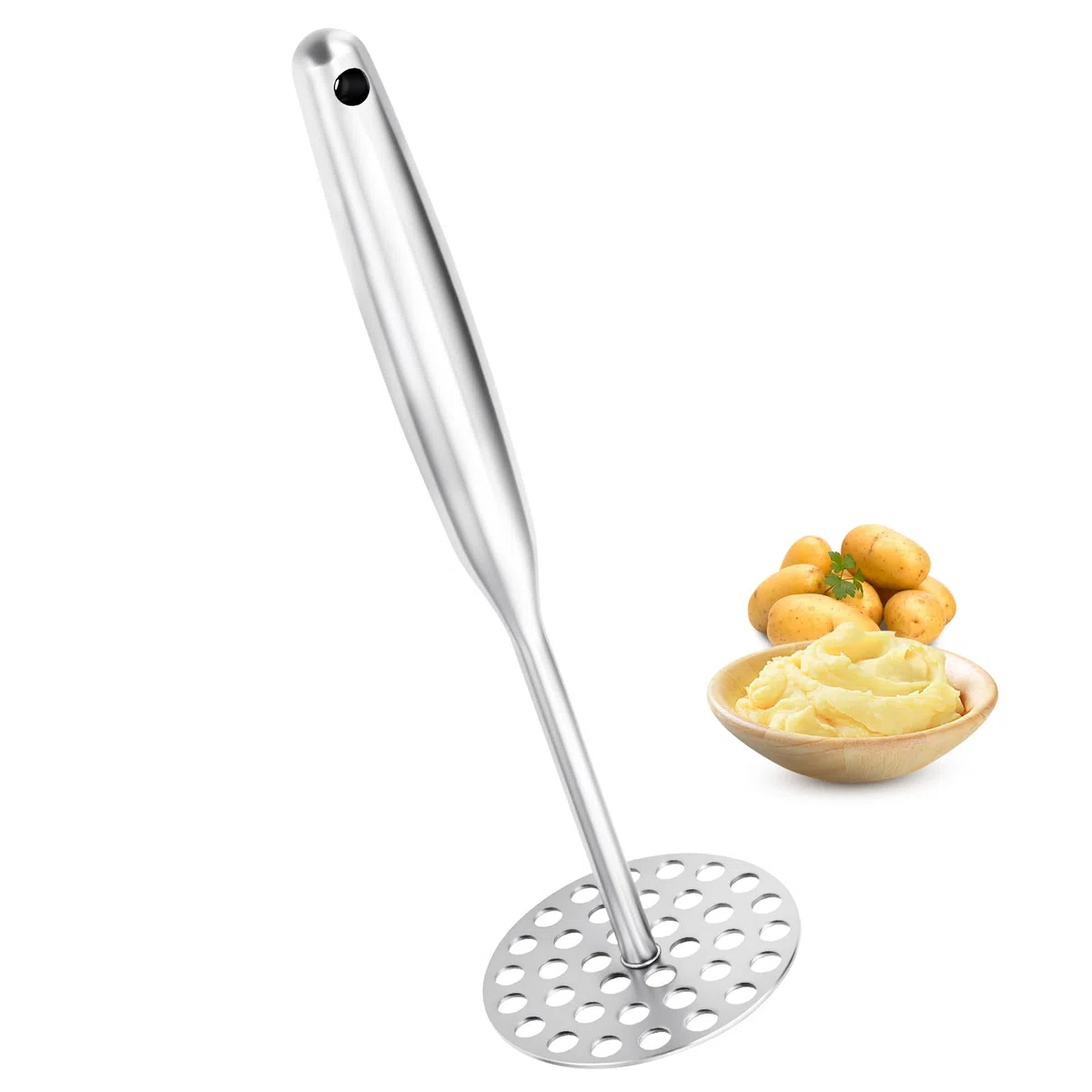 Schiacciapatate in Acciaio Inox, Lavabile in Lavastoviglie, Schiaccia Patate In Acciaio Per Purea Di Patate, Marmellata, Verdura, Frutta (25.3 x 8.7 cm)