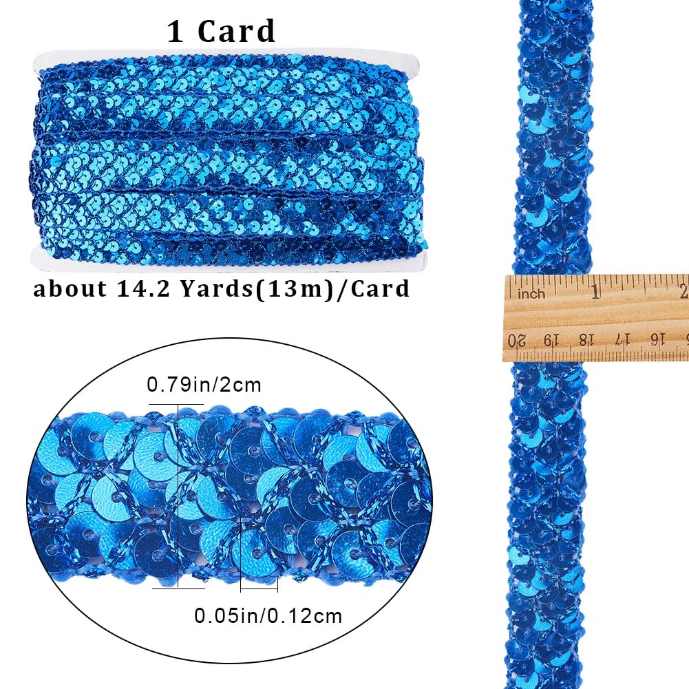 GORGECRAFT 13 m x 2 cm striscia di paillettes blu piatto 3 righe rotolo di paillettes trim nastro glitterato rotolo di paillettes metalliche per abito ricamo fabbricazione di gioielli