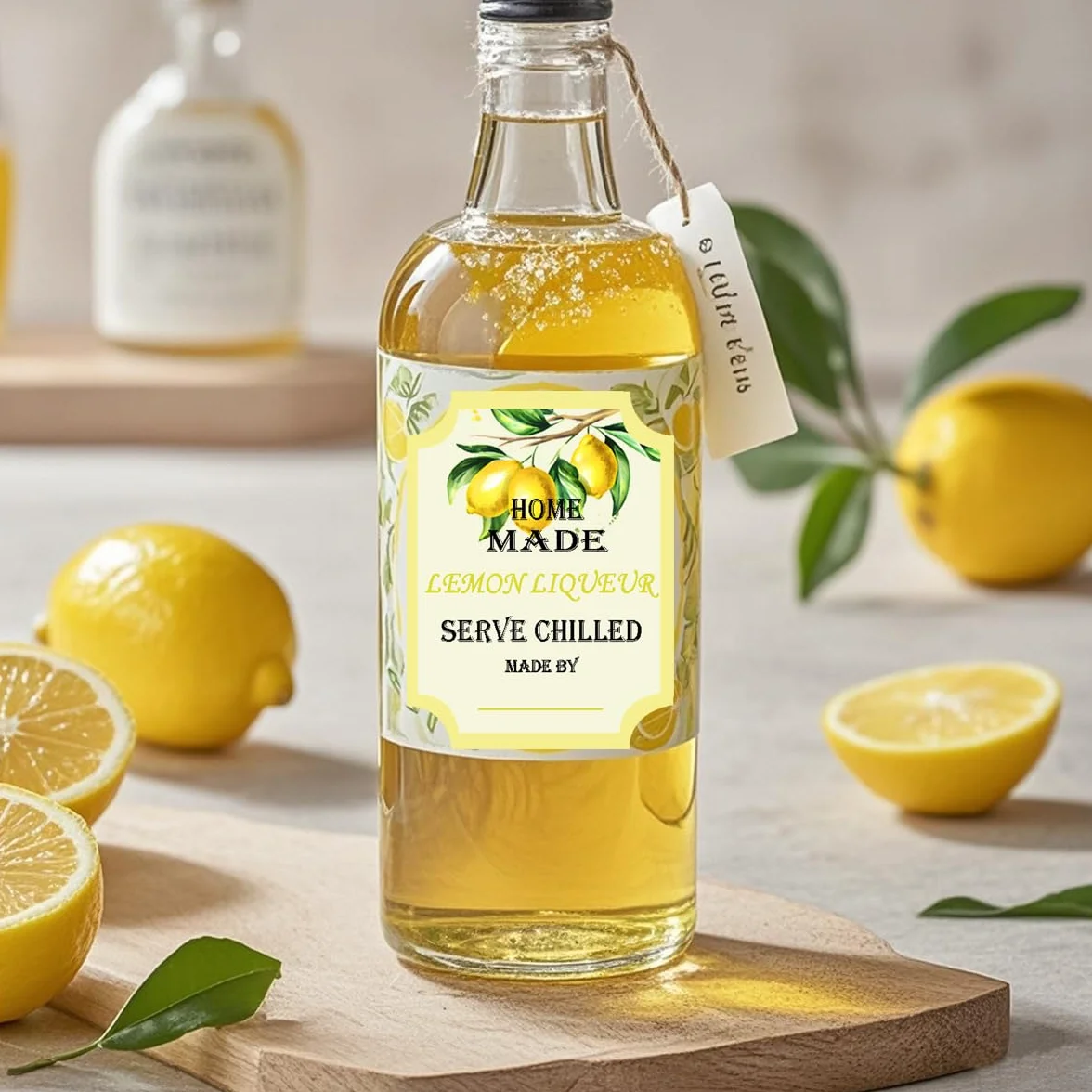 18 Etichette al Limone Fatte in Casa per Bottiglie di Vino e Bevande, Adesive Fai da Te (5 x 7,6 cm)