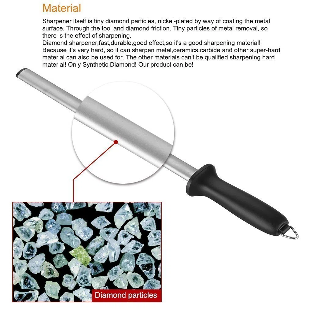 43 CM Fucile da affilatura per coltelli, affilacoltelli, fucile da affilatura professionale ovale, fucili da cucina a coltelli diamantati per coltelli da cucina e macelleria
