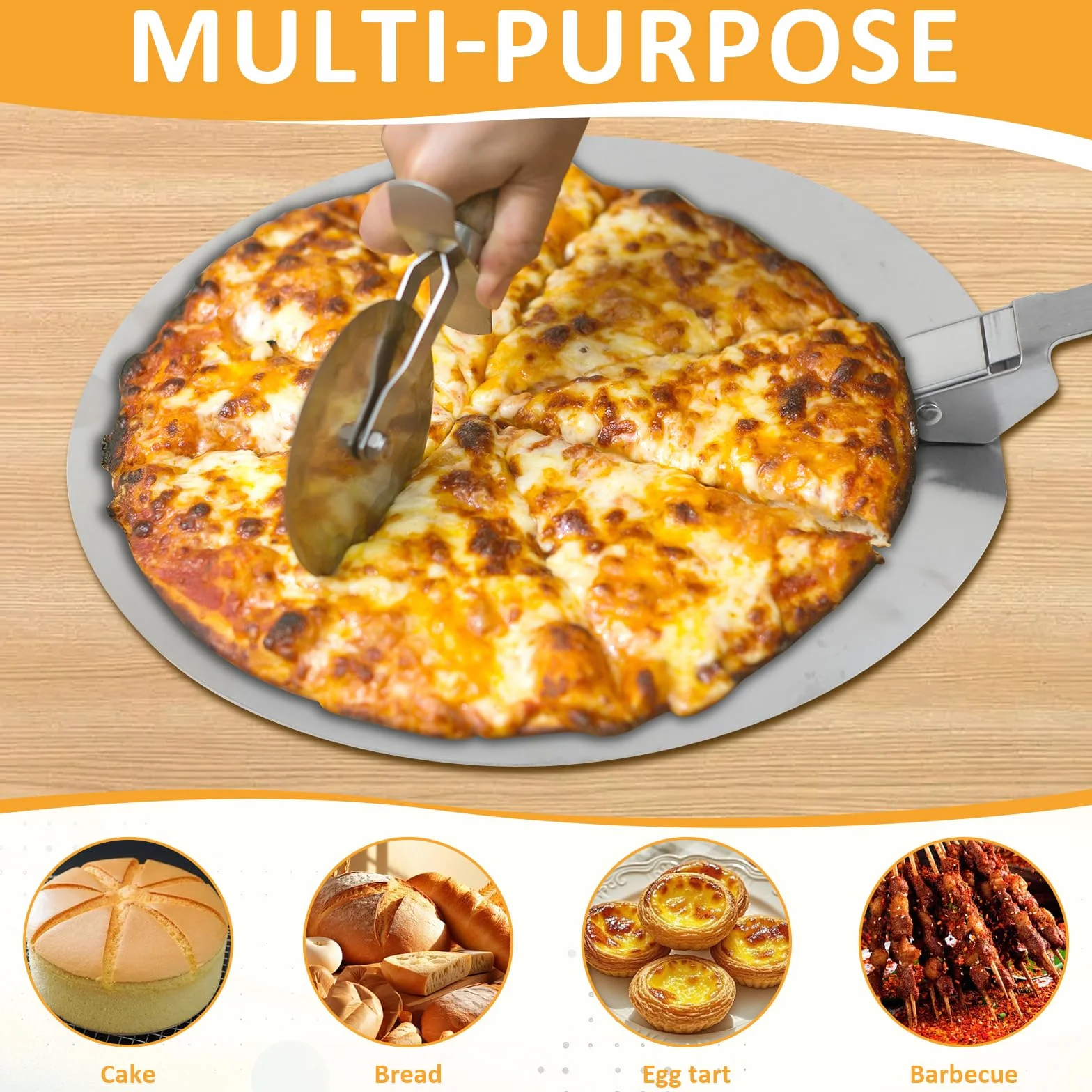 10 Pollici Pala per Pizza, Pieghevole Manico Spatola per Pizza, Acciaio Inossidabile Pala per Pizza Corta, Circolare Palino per Pizza Focaccia, Pane Grigliato, Torte (30.5 * 29.5cm)