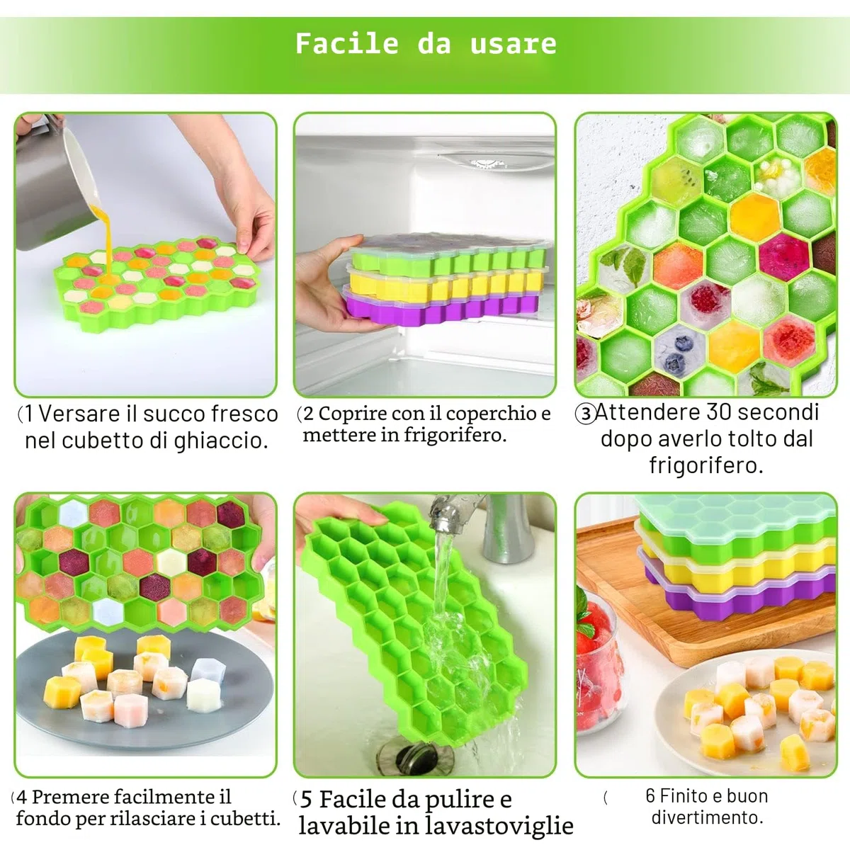 MOSOTECH Stampo Ghiaccio Silicone con Coperchio - 3 Pezzi Stampi Per Ghiaccio, Rilascio Facile per Ghiaccio - può Essere Utilizzato in Congelatore e Forno