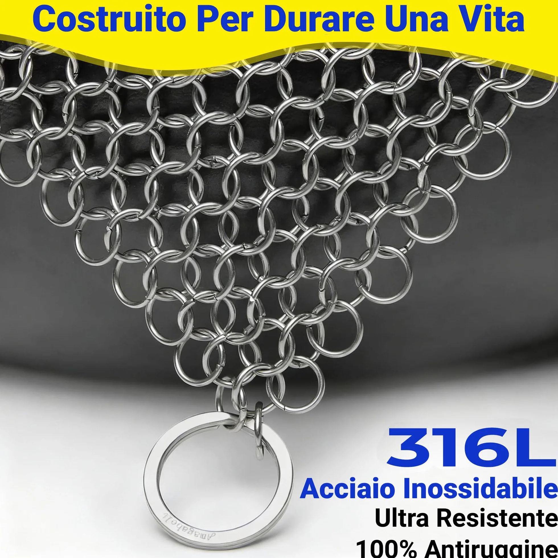 Amagabeli - Pulitore per ferro da giardino, in acciaio inox, 316L, per padelle in ghisa, forni olandesi, padelle in ghisa, griglia, griglia, padella 20,9 x 15,2 cm