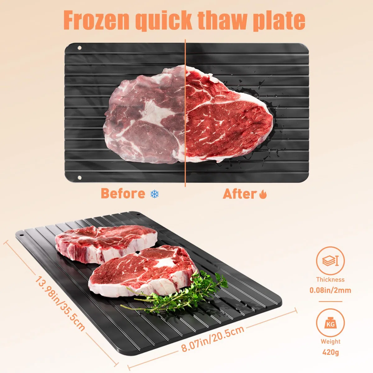 Piastra di Scongelamento in Lega di Alluminio ABDA per Scongelamento Rapido da Cucina per Congelare Ingredienti Rapidamente Come Carne, Bistecca, Pollo e Pesce - Senza Elettricità, Senza Microonde