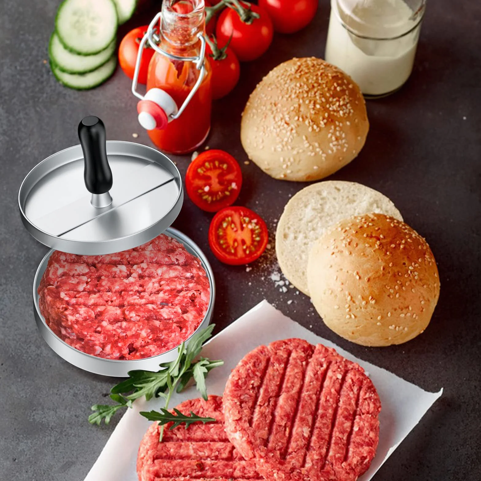 Ceisazira Pressa Hamburger in Alluminio, Antiaderente Hamburger Attrezzo Professionale, Pressa per Hamburger Grandi, Stampo Hamburger, per Patty, BBQ, Grill e Cucina