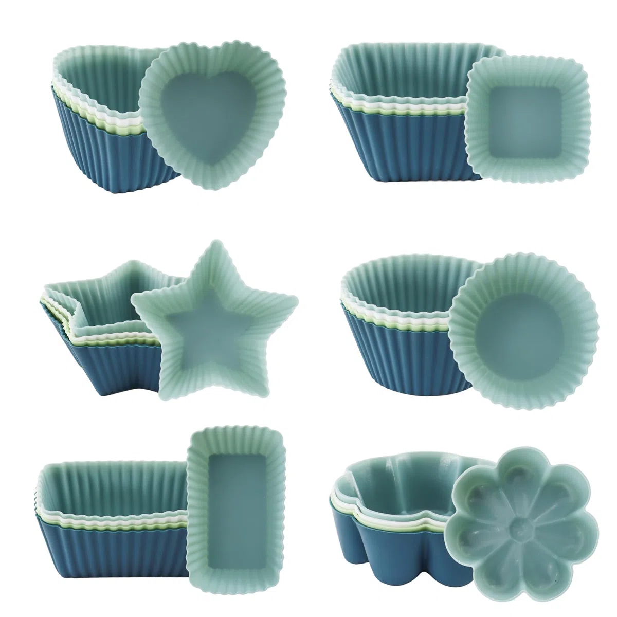 24 stampi per muffin silicone,6 tipi di stampi per pasticceria in silicone riutilizzabili, stampi per muffin in silicone rivestito antiaderente, lavabile in lavastoviglie (4 colori)