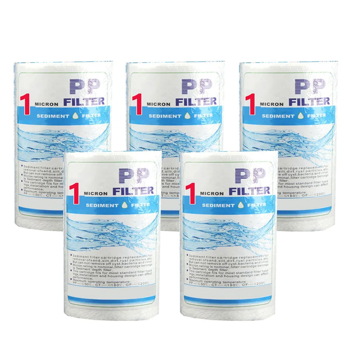 Filtro sedimenti in PP tutta la casa 5" x 2,5", cartuccia ricambio filtro per acqua 5 pollici, filtro acqua ricambio lavello, confezione da 5(1 micron)