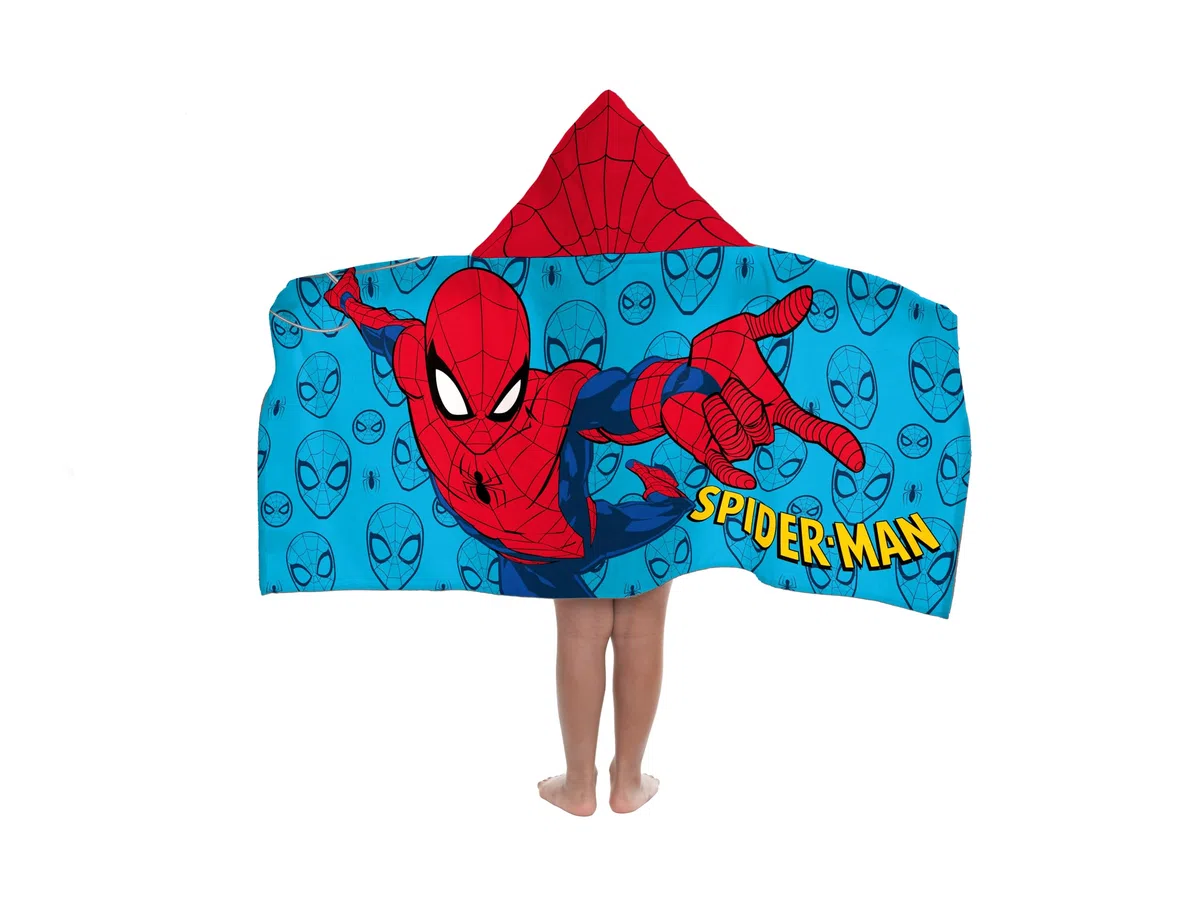 Jay Franco Marvel Spiderman – Telo a Mantella con Cappuccio 56 × 130 cm per Bambini, Super Morbido per Bagno, Spiaggia, Piscina e Viaggio, Prodotto con Licenza Ufficiale, Blu