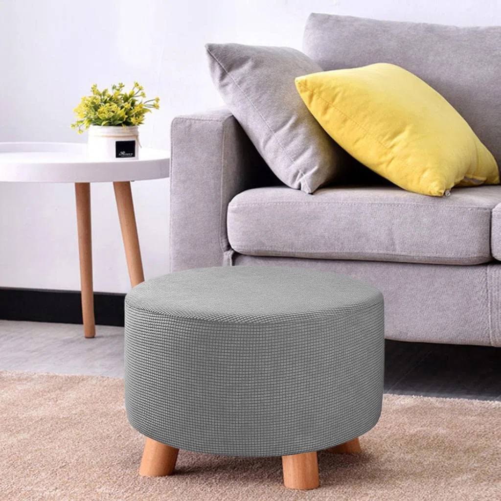 Baoblaze Ottoman Fodere Rotondo Poggiapiedi Poggiapiedi Protector Cover in Tessuto Elasticizzato di Stoccaggio Pouf Copre, di Alta Spandex Fodera Lavabile in - Grigio