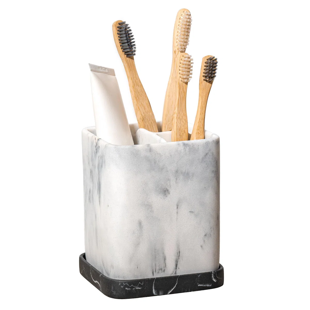 zccz porta spazzolini da denti, organizer da bagno, porta spazzolino elettrico, supporto per spazzolino da denti, dentifricio, rasoio Marmo bianco