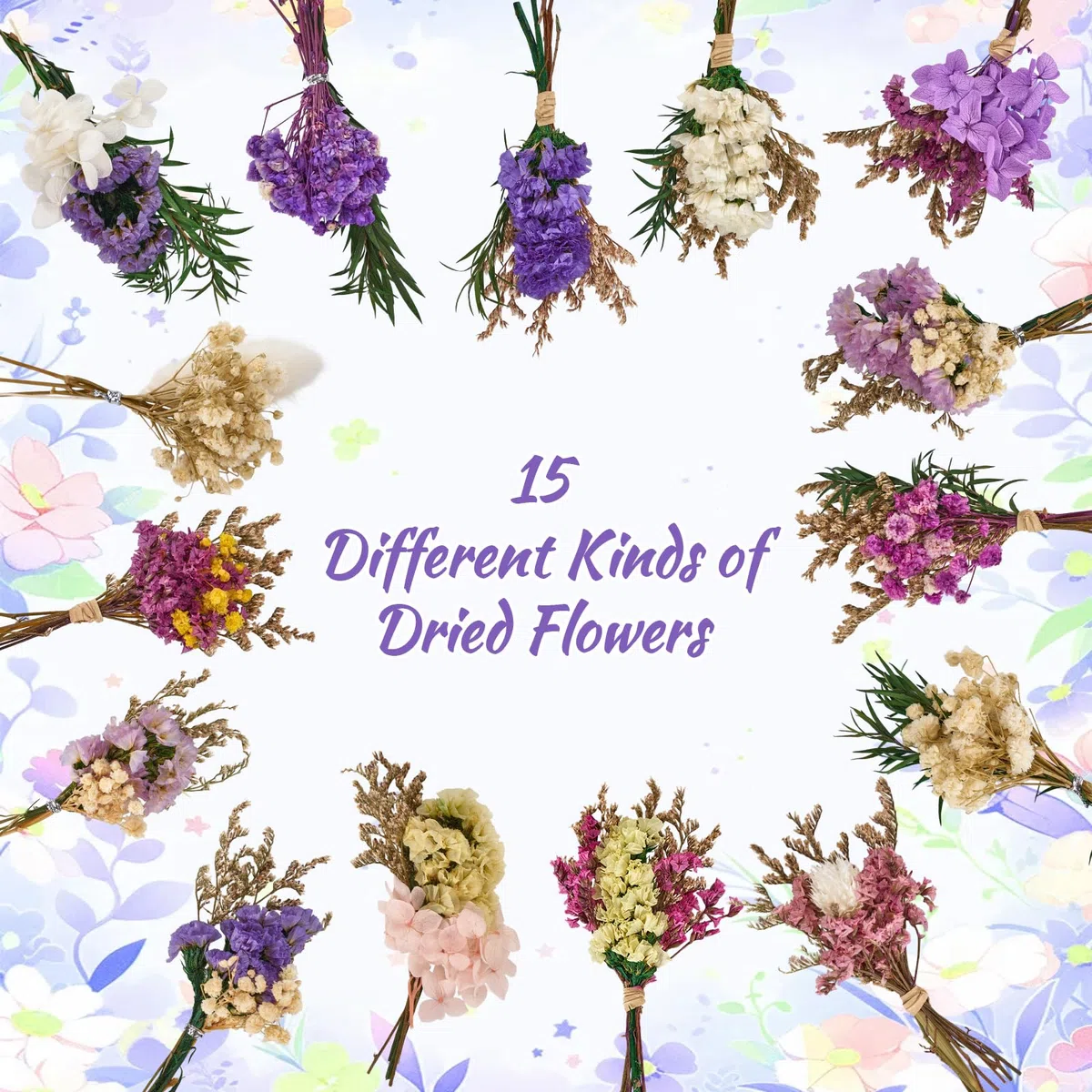 15 Fascetti di Mini Fiori Secchi Decorativi, Bouquet di Fiori Secchi Naturali e Perenni, Fiori Secchi, per Decorazione da Tavolo per Matrimonio, Decorazione per Libreria per Casa e Fai da Te