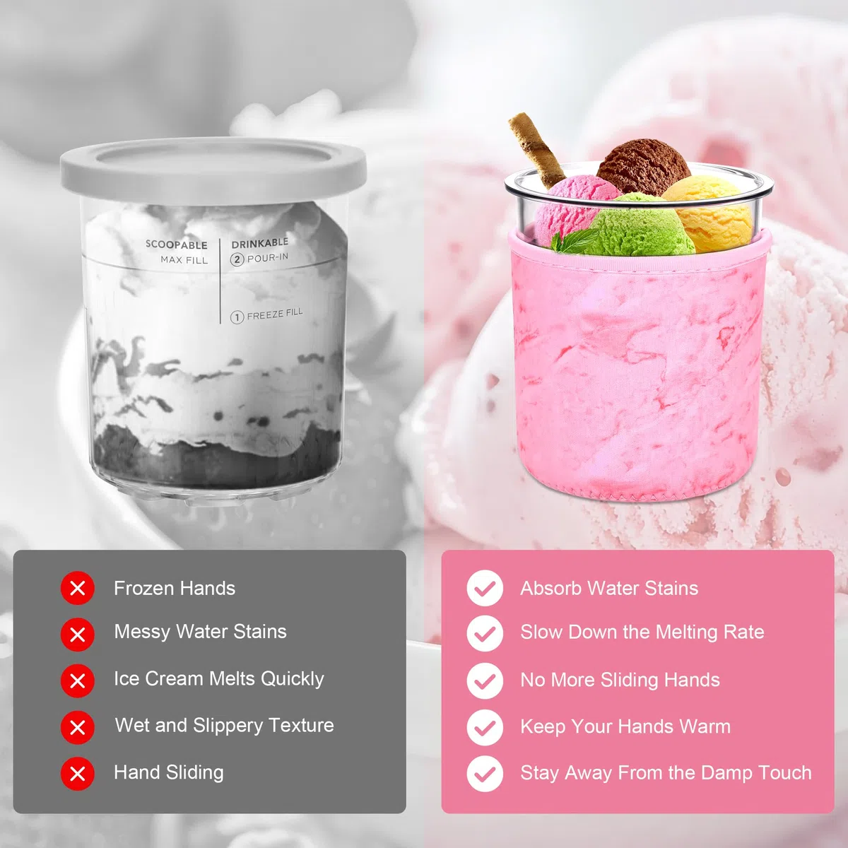 Hejo 4 Pezzi Custodie per Gelato in Neoprene per Ninja Creami DeluxeNC500 NC501 Serie,Maniche Isolate Riutilizzabili per Ninja Cream Deluxe Tubs,Manicotto per Ninja Coppe Gelato(24OZ)