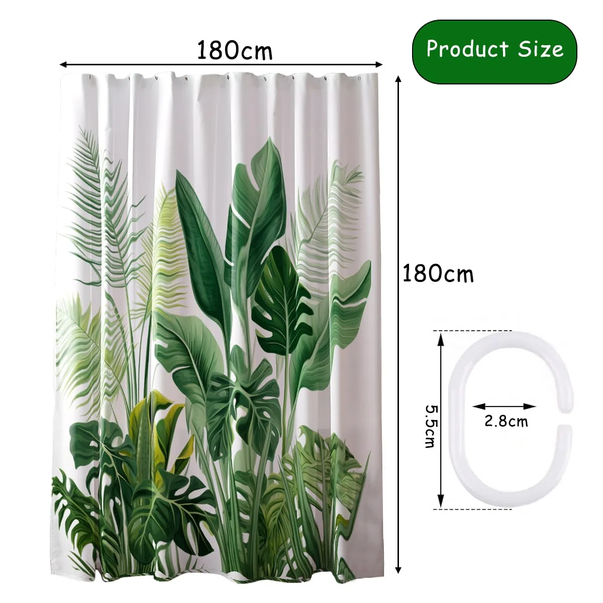 JINGYOU Tenda Doccia Impermeabile Antimuffa, Pianta a Foglia Verde, Lavabile, Orlo Pesato, per Bagno Dormitorio Famiglia Hotel, 180 x 180 cm