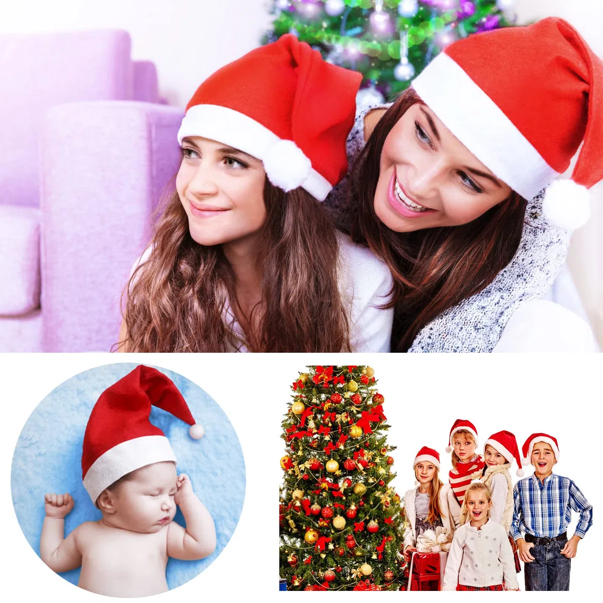 JSMTKJ 12 Cappelli di Babbo Natale, Cappello di Natale Unisex, Comodo da Indossare, 24 cm x 32 cm