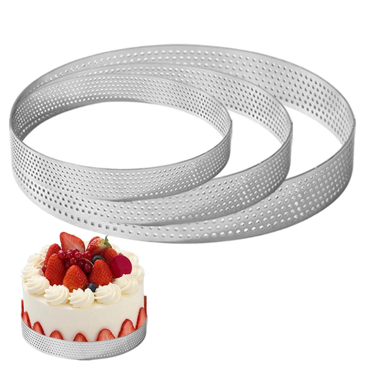 Anelli per crostata 3 Pezzi, Diametro 10/15/20 cm Anelli da Forno in Acciaio Inossidabile microforati, Perforati per crostate, Pasticceria, Torte, pizze, Muffin, Cottura al Forno
