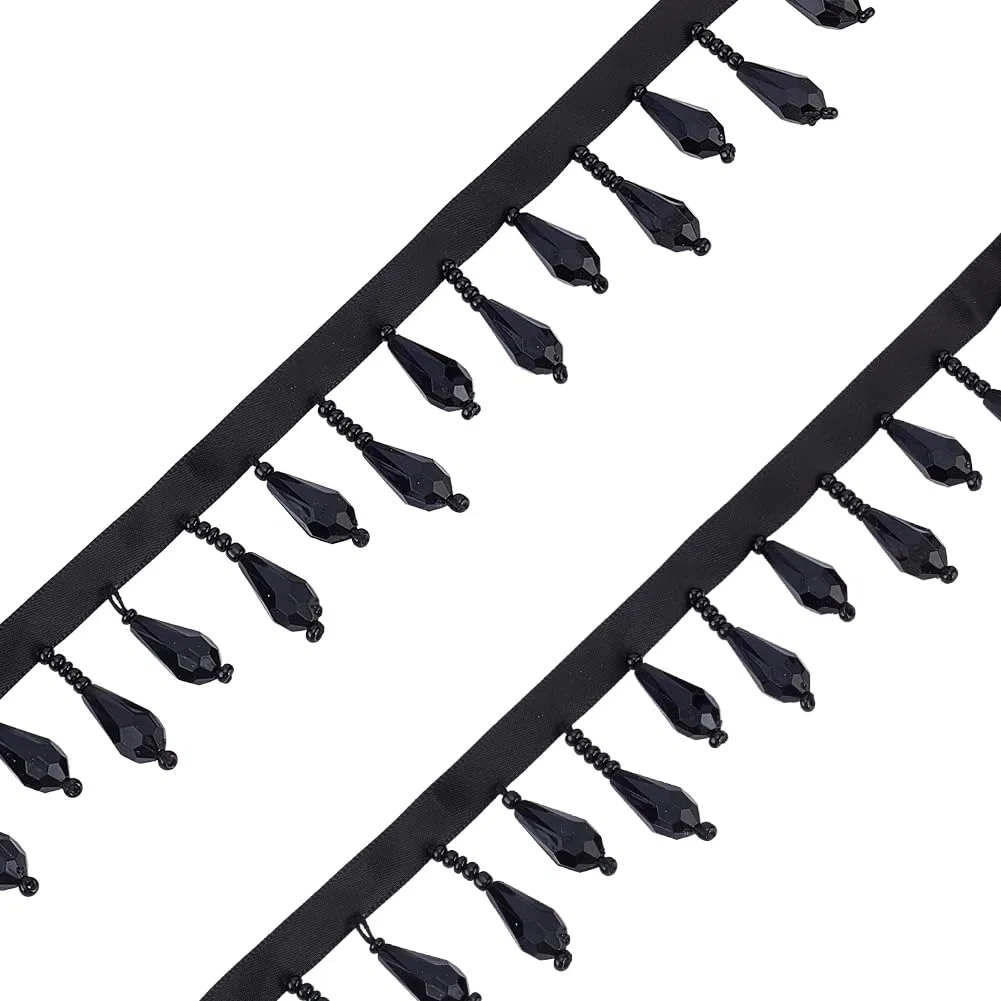 OLYCRAFT 0.9m Frangia di Perline Nere Frangia Decorativa di Perline Frange A Goccia per Matrimoni Spose Fai Da Te Cucito Artigianato Decorazioni per La Casa Abbigliamento Decorazione