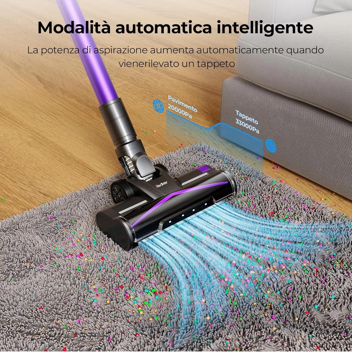 Redkey X18 Aspirapolvere Senza Fili 60Kpa/650W/80Min, 8-in-1 Scopa Eletrica Verticale Antiarovialio con Display LED, Automatica Intelligente Della Potenza di Aspirazione, per Animali/Pavimenti/Tappeti