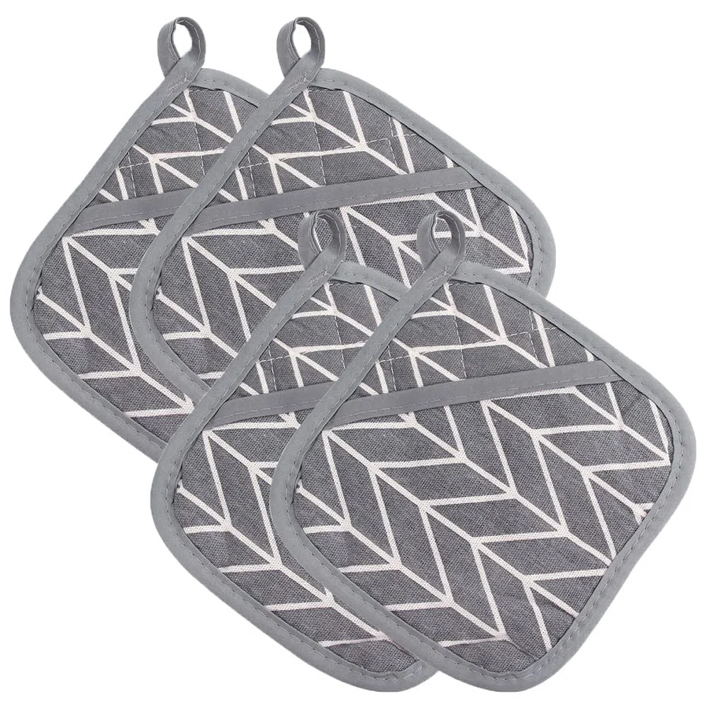 4 Pezzi Presine in Cotone Grandi Guanti da Forno Set Presine Resistente al Calore Presine in Cotone Quadrato per Appendere Forno Microonde Barbecue Grigio