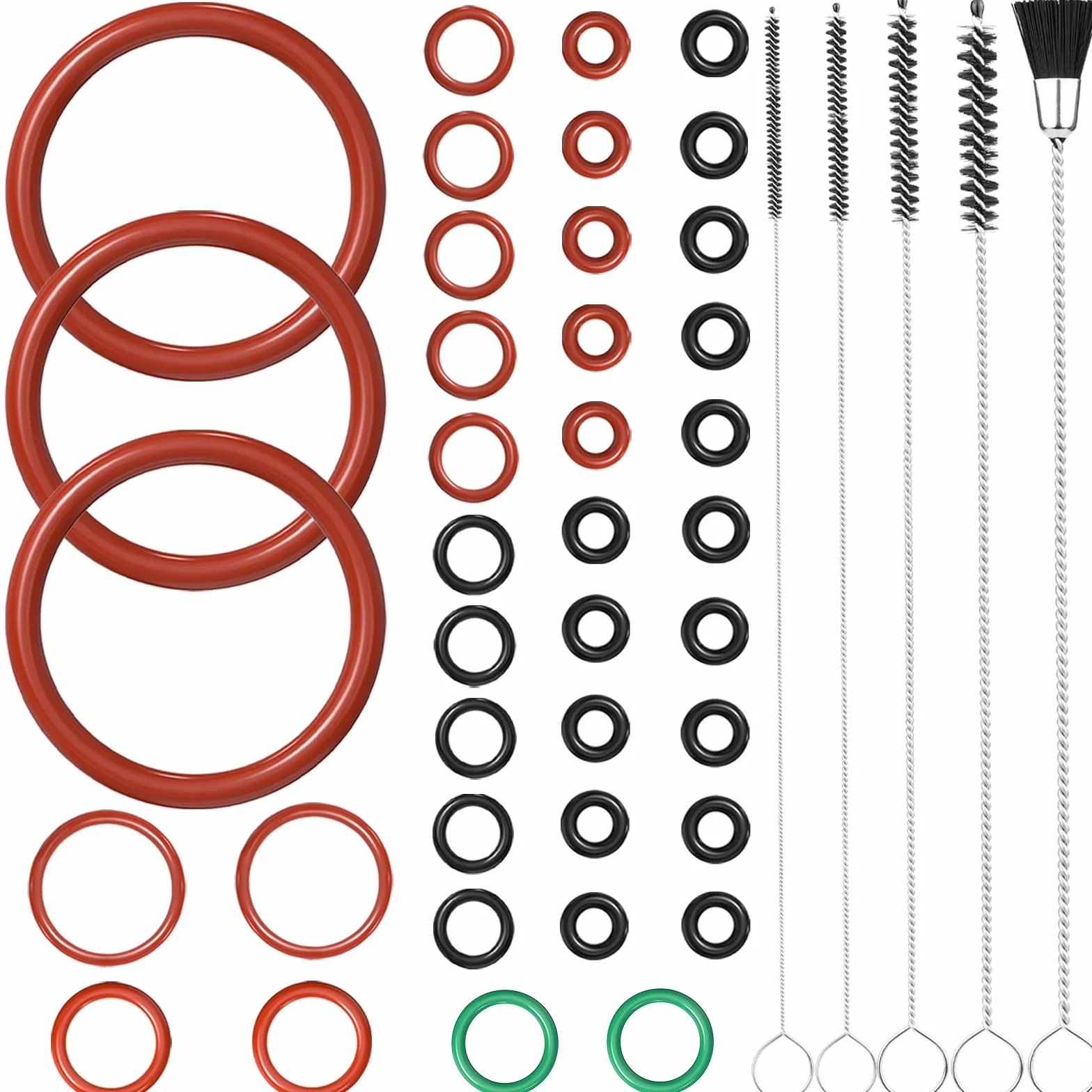 Ancable Set di 40 guarnizioni O-ring con spazzole per la pulizia, kit di manutenzione, anello di tenuta compatibile con macchine da caffè automatiche DeLonghi ESAM/ECAM/ETAM, per unità di erogazione