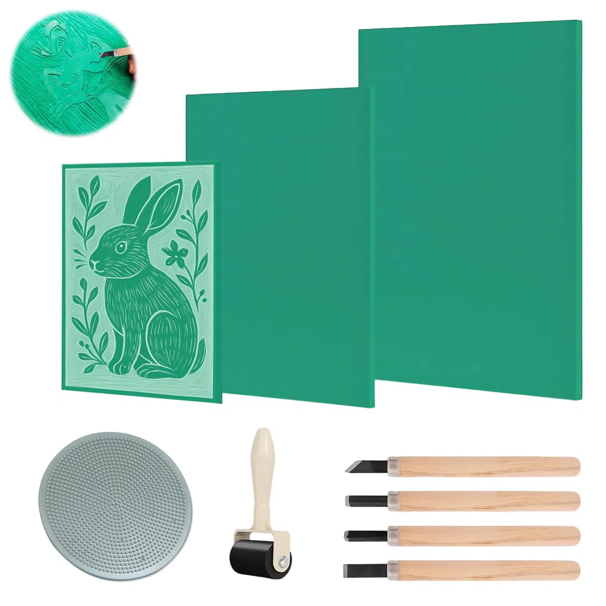 Linoleum Set di Fogli di Linoleum, Strumenti per Intaglio Linoleum per Incisione Kit Rubber Carving Block A4 A5 A6 Gomma per Timbri Fai da Te Sicuri per Timbri Artigianato Progetti di Stampa