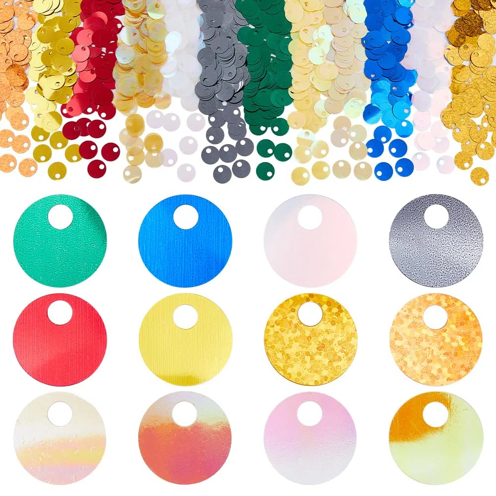 DICOSMETIC 2400 pezzi 12 colori paillettes piatte rotonde PVC 19mm per ricamo artigianato e decorazioni