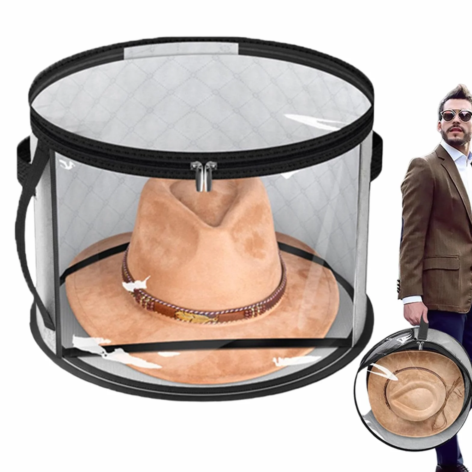 Scatola portaoggetti per cappelli, organizer per cappelli, contenitore rotondo da viaggio | Scatola per cappelli morbida trasparente con cerniera, borsa multifunzionale per cappelli di grande capacità