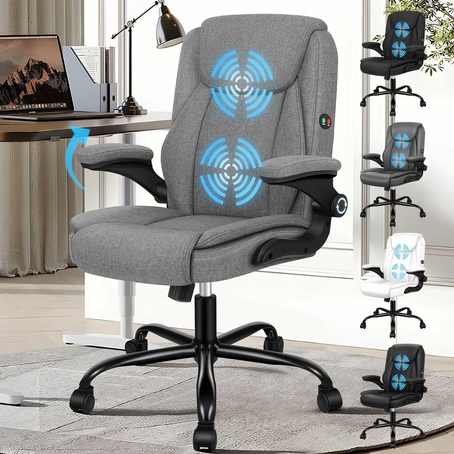 ALFORDSON Sedia Scrivania Ergonomica con Massaggio, Sedia Ufficio Poltrona Girevole ad Altezza Regolabile per Ufficio e Studio Sala Riunioni, Supporto Lombare, Portante di 150 kg, Tessuto(Grigia)