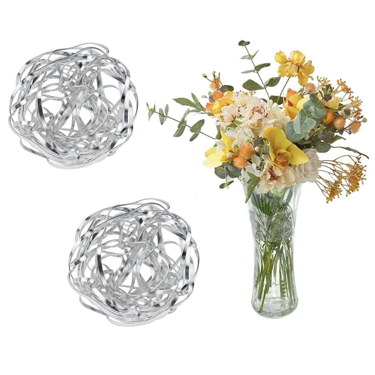 MEISO 2 Pezzi Flower Frogs, Ikebana Kenzan, Composizione Floreale in Alluminio, Strumento di Decorazione Floreale Fissoper, für Vasi, Addobbi Floreali, Creazioni Artistiche, Decorazioni Casa (Argento)