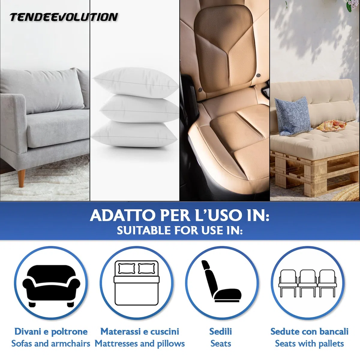 TENDEEVOLUTION Gommapiuma per Imbottitura Densità 25, Spessore 10cm. Lastra 60x60cm di Spugna per Imbottitura Divani, Bancali, Cuscini in Poliuretano Espanso (Densità 25, 60X60 SPESSORE 10CM)