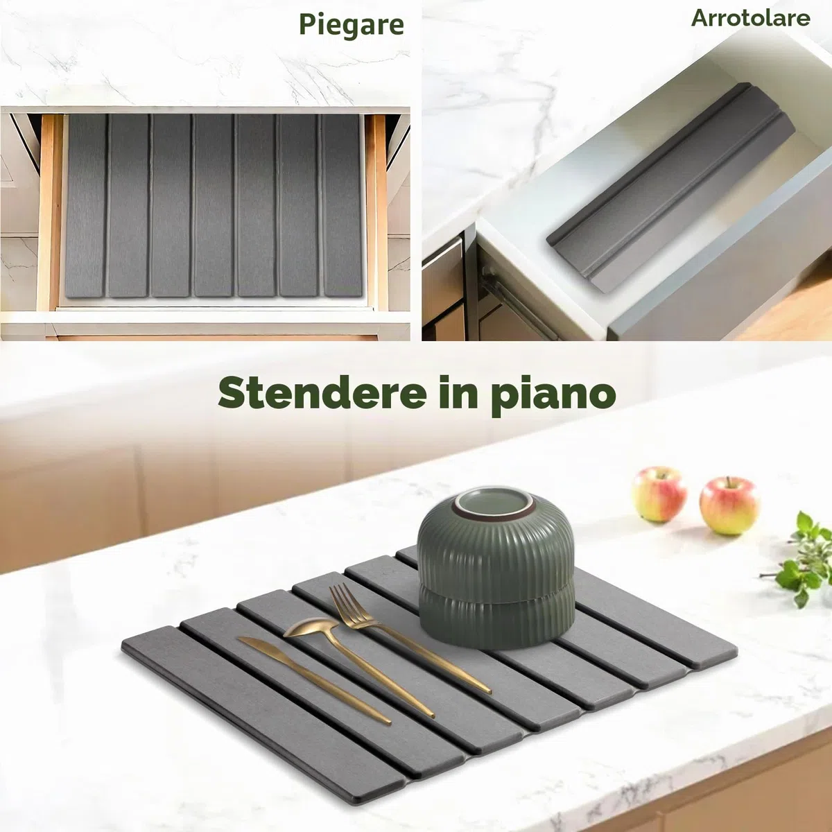 Scolapiatti, 40 x 30 cm, tappetino scolapiatti per stoviglie che assorbe l'acqua, ad asciugatura rapida, tappetino scolapiatti in terra di diatomea come tappetino scolapiatti per lavello da cucina