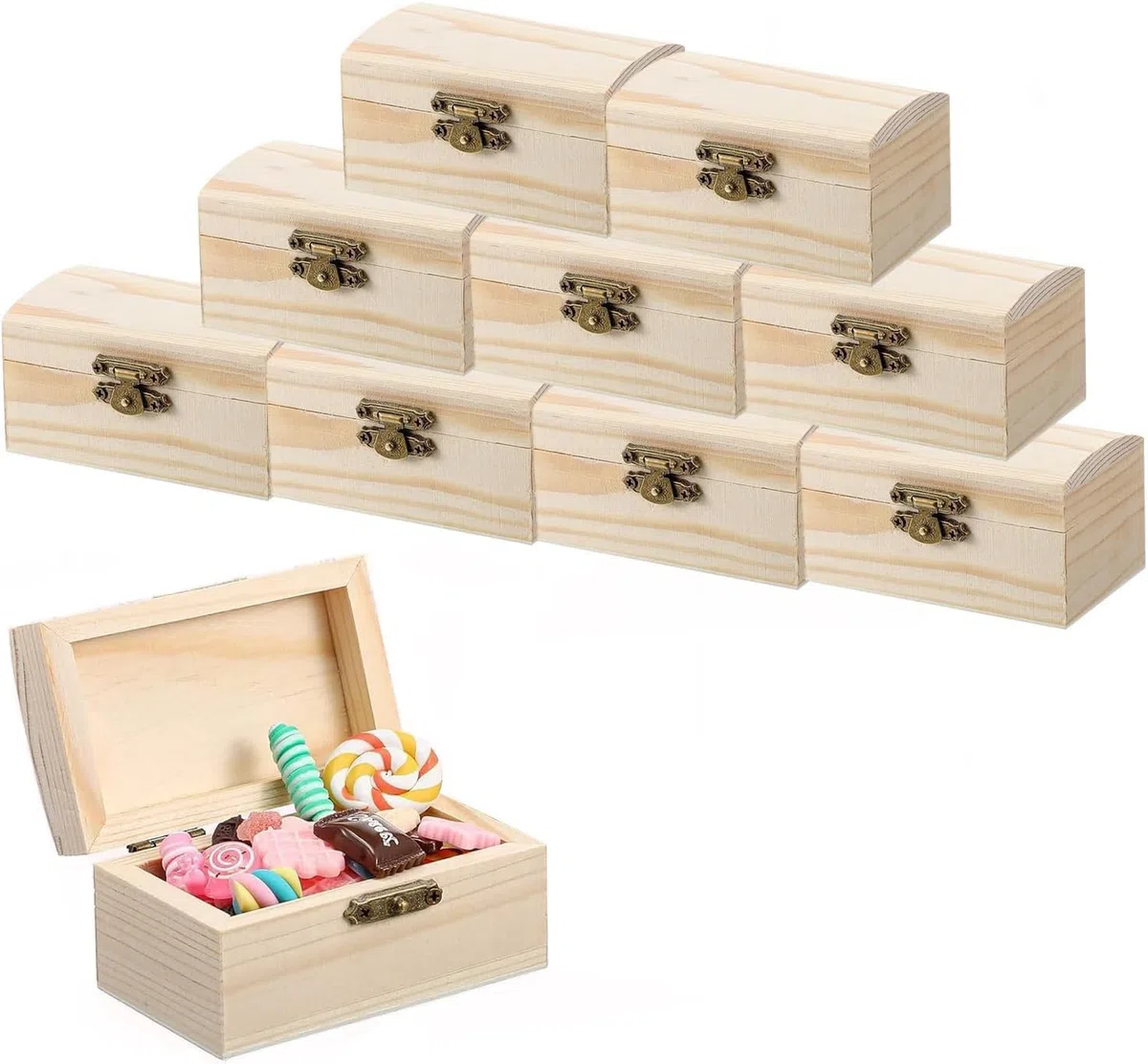 Piccola scatola di legno, mini scrigno del tesoro rettangolare in legno, kit artigianale per riporre e decorare, 10 pezzi