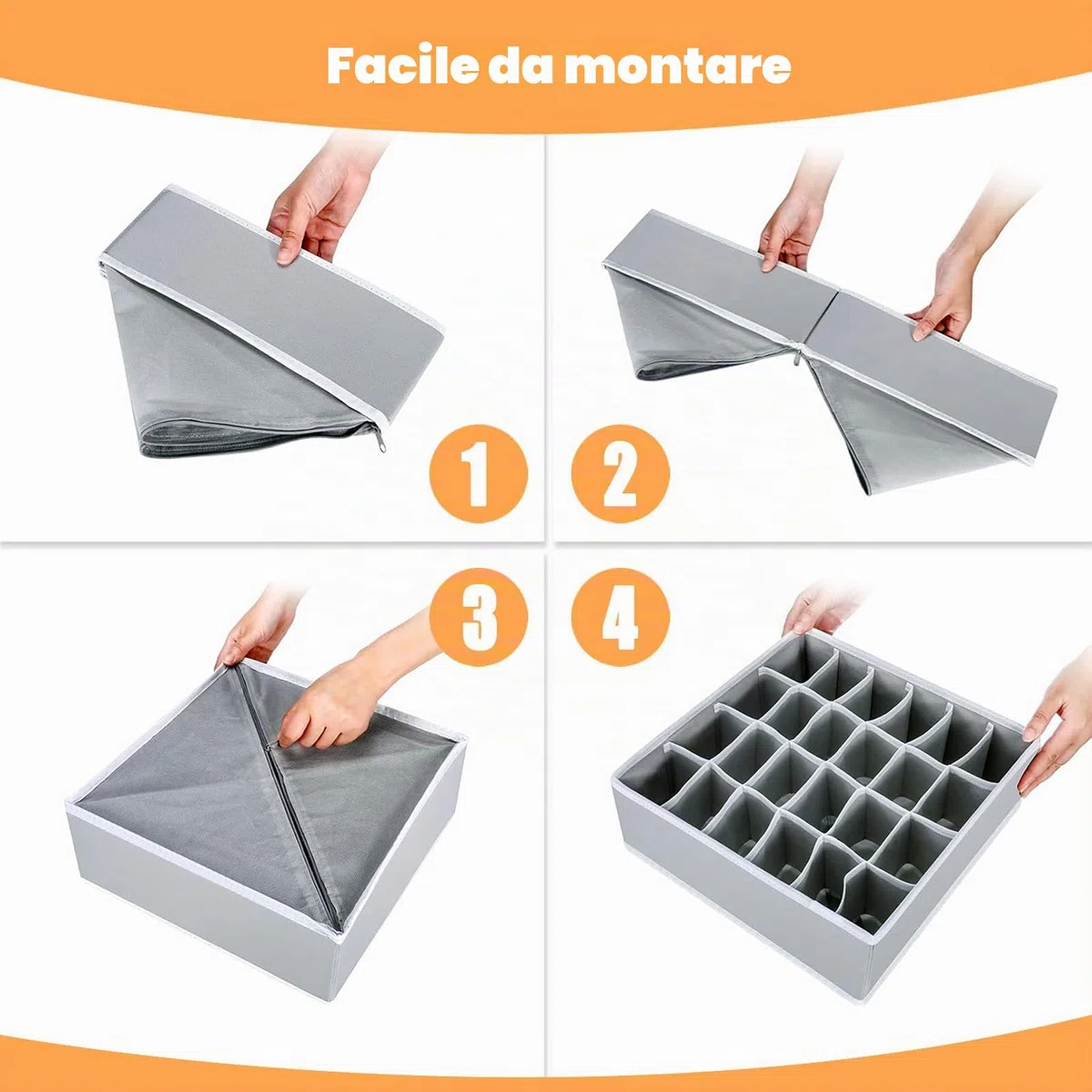 Yucch 3 Pezzi Organizer Cassetti, 24 Scomparti Pieghevole Porta Calzini da Cassetto Organizzatore Cassetti per Biancheria Mutande, Calze, Cravatte, Cinture (Grigio)