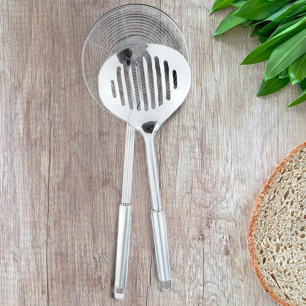 TENTA Cucina Multi Utensile da Cucina in Acciaio Inox Skimmer scanalato Turner Pesce Spatola Cucchiaio Colino Filtri Scolo Cucchiaio Mestolo Ragno Colino Schiumatore Mestolo per Cottura e Frittura