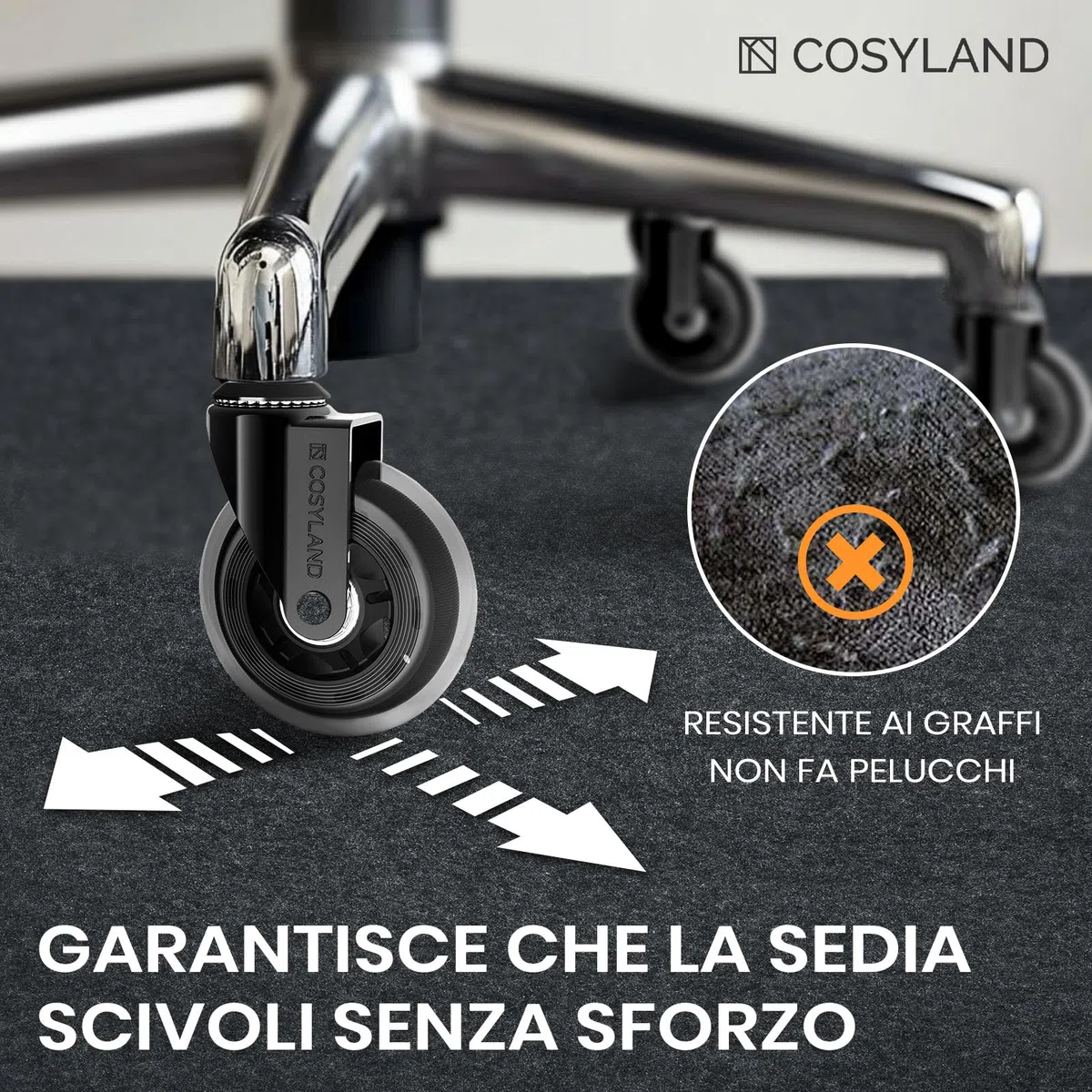 COSYLAND Tappeto sedia ufficio 90x120 cm - Tappeto sedia gaming antiscivolo, Tappeto per sedia con ruote, protezione pavimento per parquet, ideale per pavimenti duri (Grigio Classico)