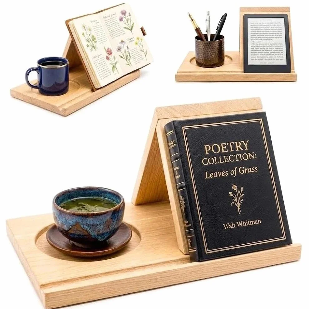 Leggio in legno, leggio triangolare per libri, tablet ed e-reader, lettura, porta libri per scrivania, comodino e libreria, regali per amanti della lettura