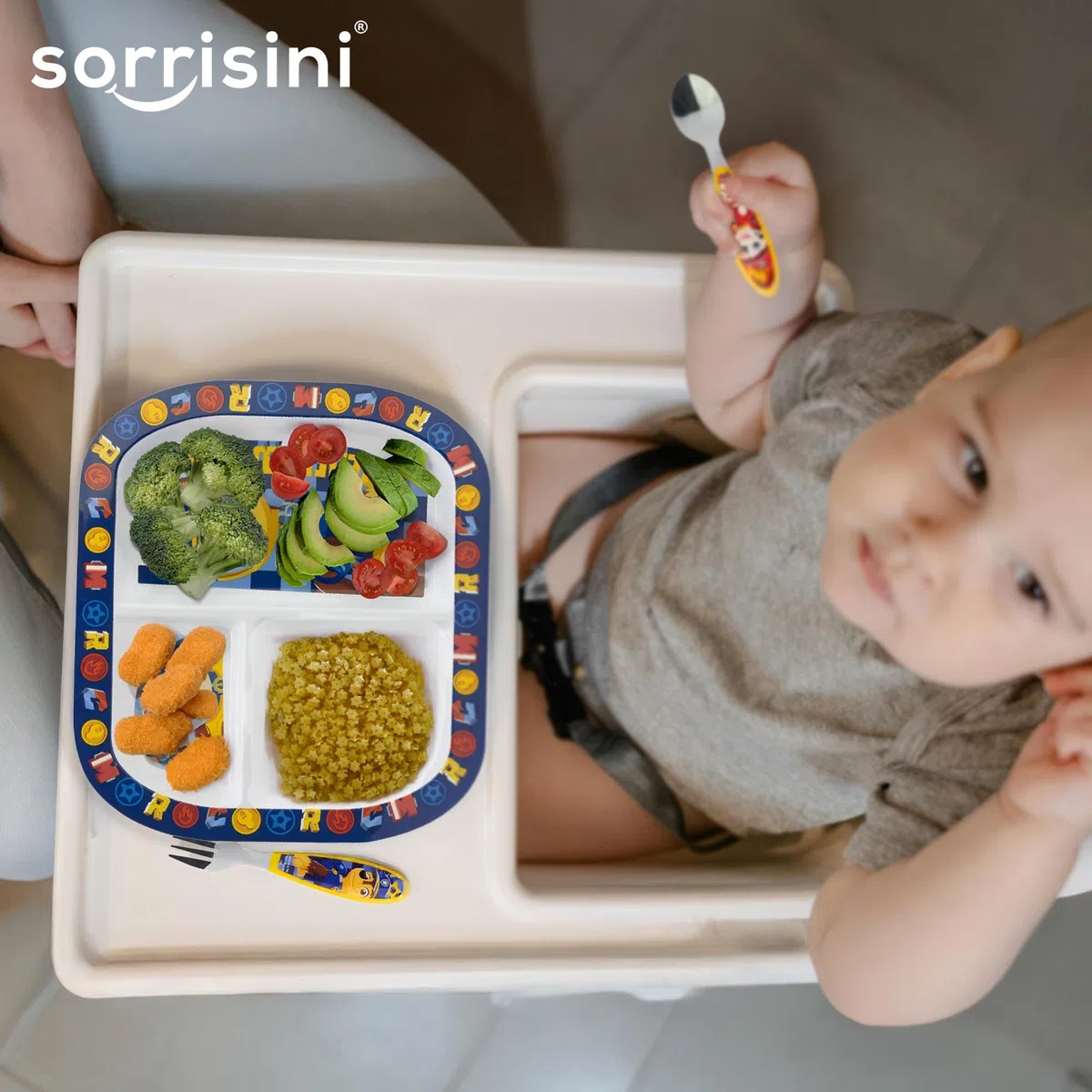 Set di Stoviglie Riutilizzabile Paw, Set Piatti Divisi 3 Pezzi, stoviglie bambini con Piatto, Posate in Acciaio Inox, Piatti in Plastica Adatti per Microonde