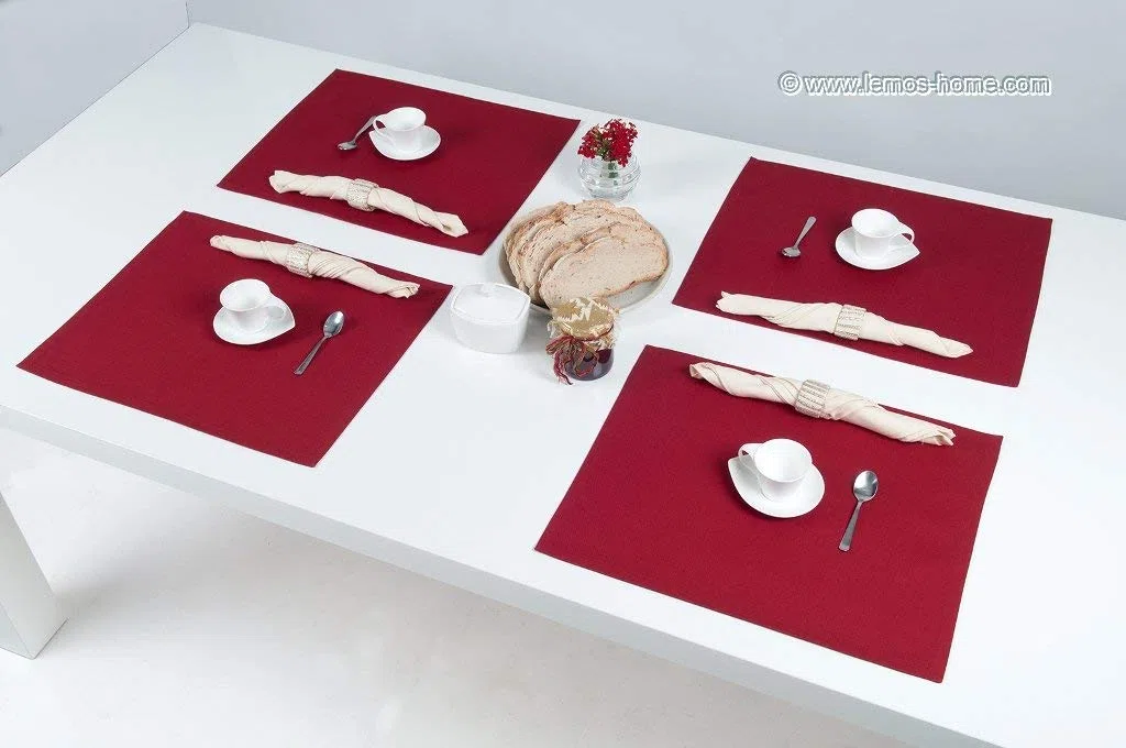 Lemos Home - Set di tovagliette da tavola, 4 pezzi, circa 46 x 36 cm in cotone (rosso vinaccia)