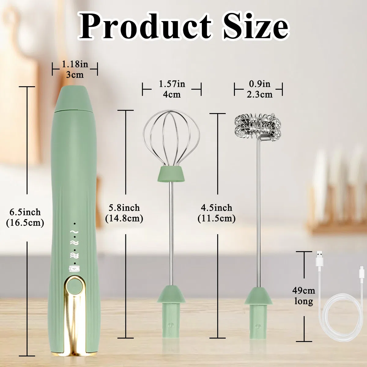 TonJin Frusta doppia frusta montalatte portatile USB-C ricaricabile elettrico per bevande verdi, 3 velocità regolabili, frusta per latte, matcha, cioccolata calda, uova, matcha