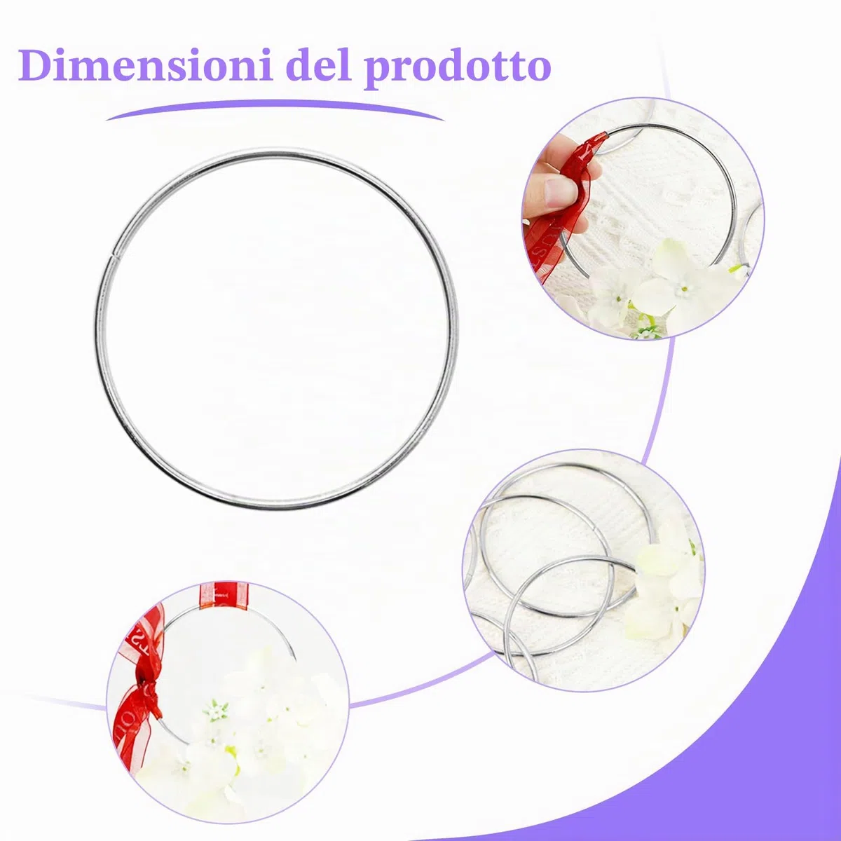 KALIONE Anelli in Metallo per Fai Da Te, 20 Pezzi, 8 cm, Argentato, Decorazione per Acchiappasogni, Macramè, Tecnica di Avvolgimento, Floristica, Ghirlanda Nuziale, Hoops