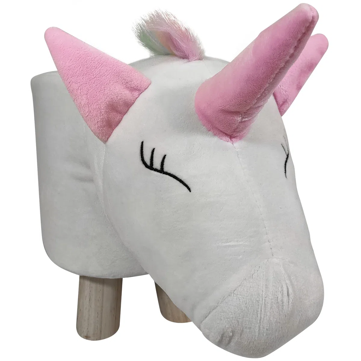 MiaSuite Poggiapiedi Pouf Animale Unicorno alto 28 cm - Pelle Scamosciata Impermeabile, Piedi in Legno Massello di Qualità.