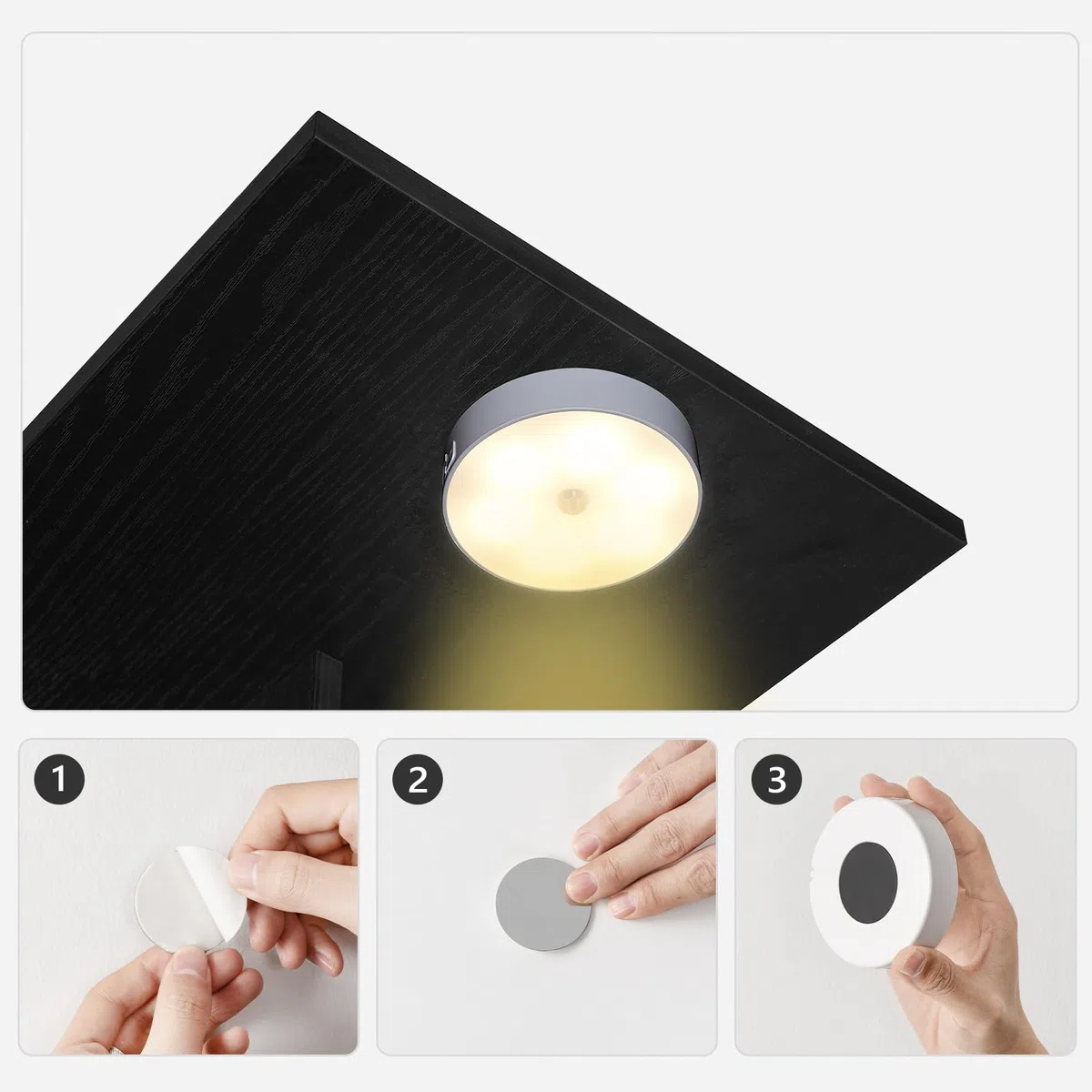 MAHANCRIS Tavolino a Forma di C con Luce a LED a Sensore Ricaricabile, Tavolino da Divano con Ripiano Portaoggetti, Nero, 38 cm x 28 cm x 62 cm