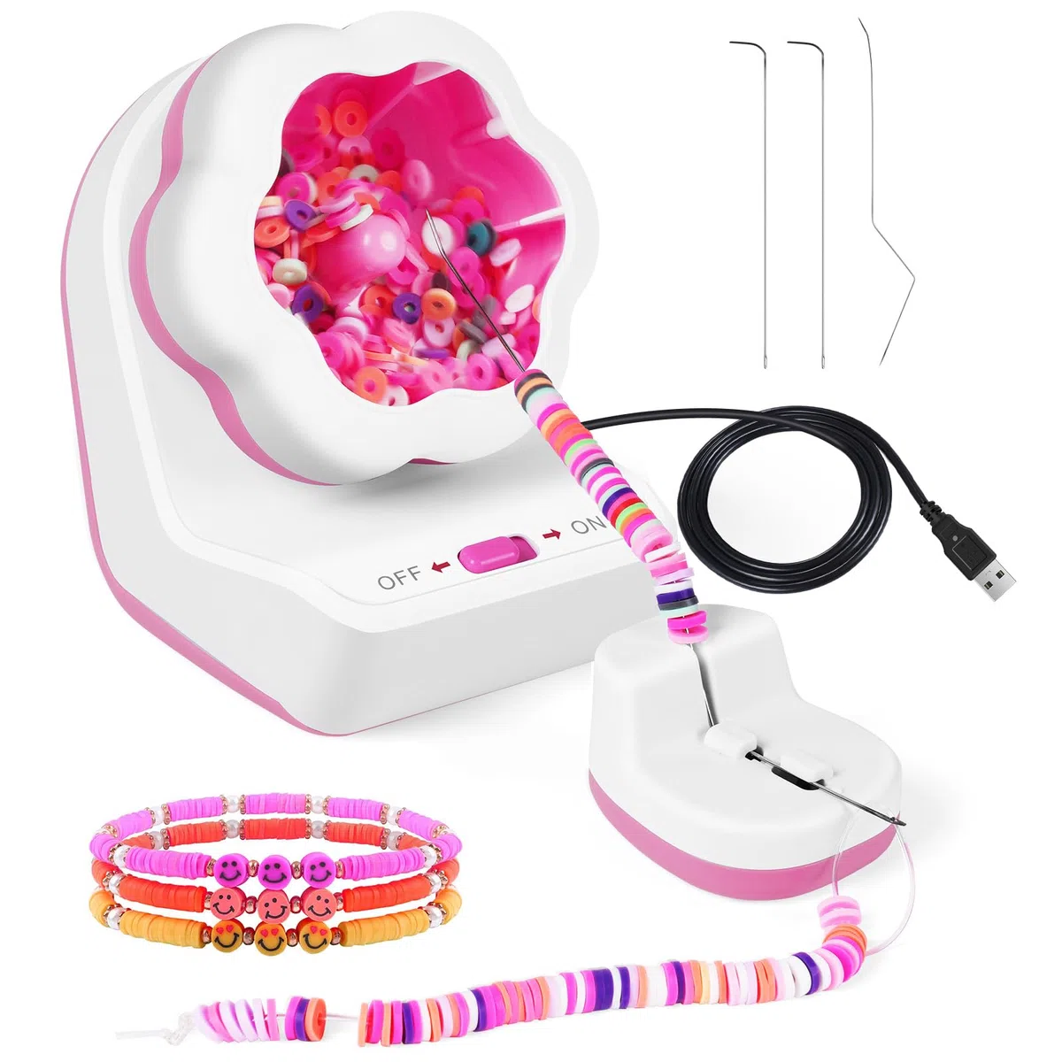 HOTUT, strumento elettrico per perline, set di strumenti per perline con 3 aghi per perline, set di strumenti per perline per bracciali fai da te, collane, creazione di gioielli