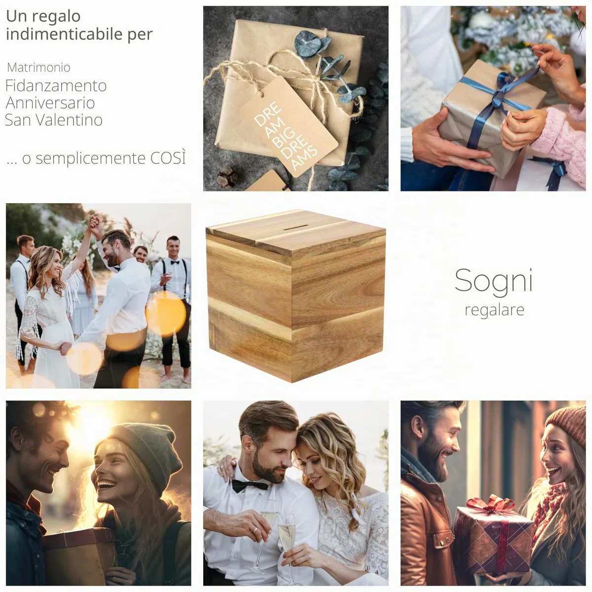 Big Dreams Box – Salvadanaio in legno con doppia serratura | Sfida di risparmio per coppie | Regalo originale per matrimonio e anniversario | Per viaggi, vacanze e sogni condivisi