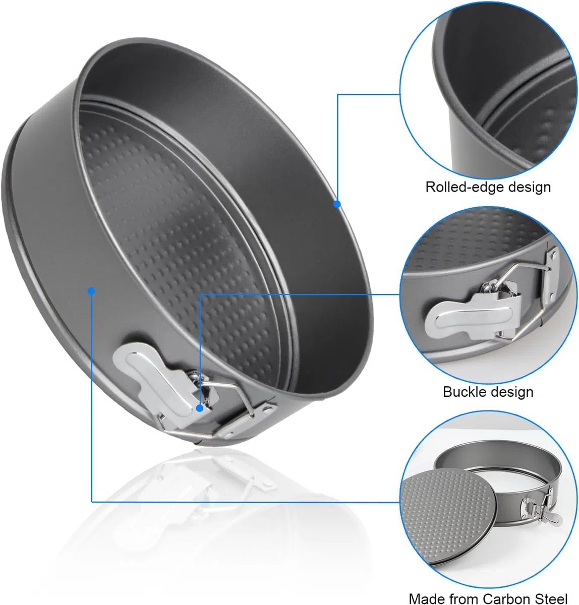 MGE - Set di 3 Tortiera Apribile con Cerniera di Forma Circolare - Tortiera Rimovibile - Teglie Rotonda da Forno con Rivestimento Antiaderente - Set 3 Stampi - Ø 22, 24, 26 cm