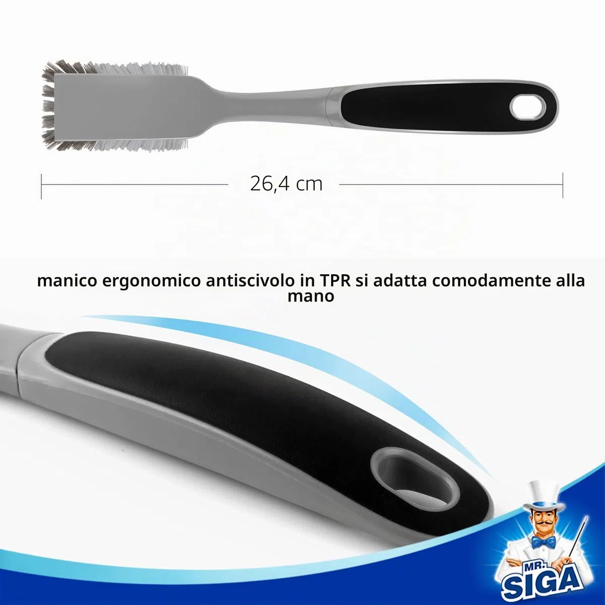 MR.SIGA Spazzola per piatti con impugnatura antiscivolo Raschietto incorporato, Spazzola per padelle, Pentole, Pulizia lavello da cucina, 2 pezzi