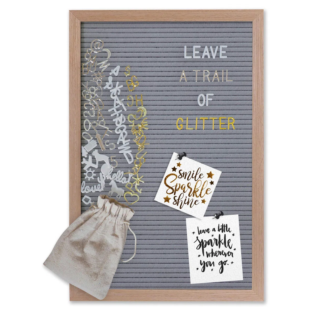 Gadgy Lavagna in Feltro Retrò Grigia 510 Lettere Oro Argento e Bianche – Cornice in Legno Nera per Messaggi Citazioni e Decorazioni da Parete, 30x45 cm