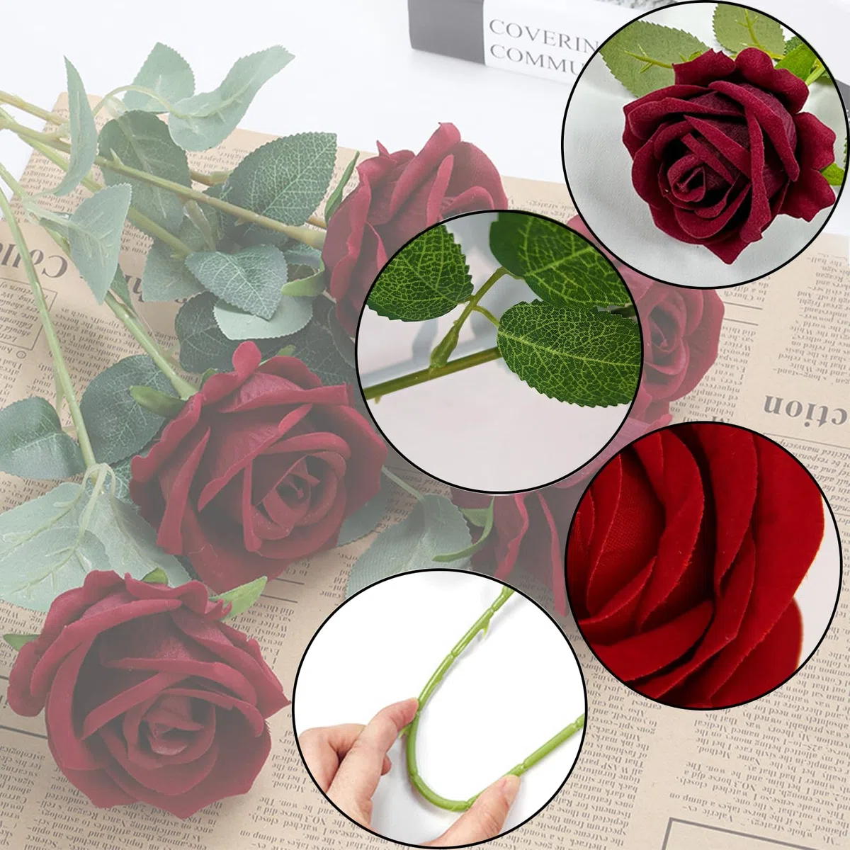 12 Pezzi Rose Fiori Artificiali Bouquet di Fiori di Seta Artificiale Rose Vino Rosso Finte in Seta Artificiale per Matrimoni Home Office Cucina Ufficio Giardino（Vino Rosso）